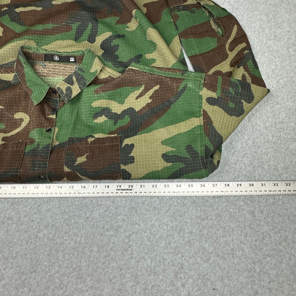 Missguided Camo Ripstop Oversized Button Up Shirt Raw Hem Woodland Camouflage - Picture 6 of 10
